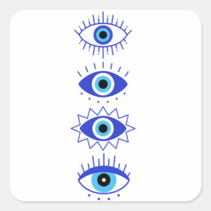Adesivo Quadrado Meditação de Energia de Olhos Mau Azuis Hamsa Míst