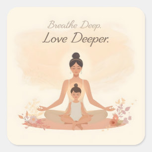 Adesivo Quadrado Meditação de Mãe e Filho Arte Serenidade