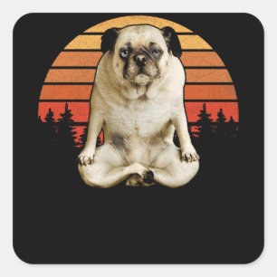 Adesivo Quadrado Meditação Espiritual Pug Yoga Mandala