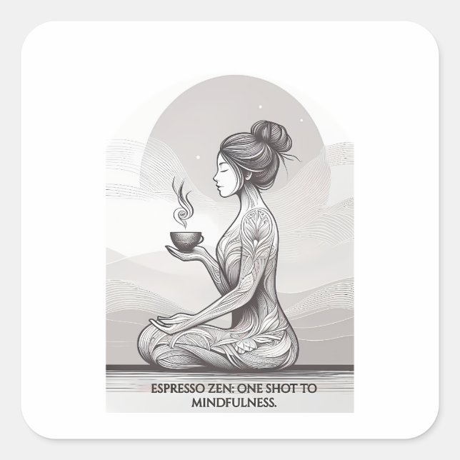 Adesivo Quadrado Meditação Espresso Zen Um Atirando Buda (Frente)