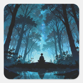 Adesivo Quadrado Meditation in the forest at night