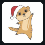 Adesivo Quadrado Meerkat Christmas Snow Winter Animais<br><div class="desc">O manicômio com luzes com luzes de fada. Animais engraçados com presentes e neve até as férias. Também é engraçado para o Natal em julho. Meerkat são animais doces,  perfeitos para o Natal.</div>