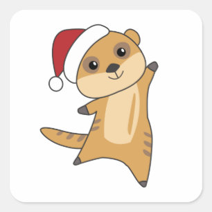 Adesivo Quadrado Meerkat Christmas Snow Winter Animais