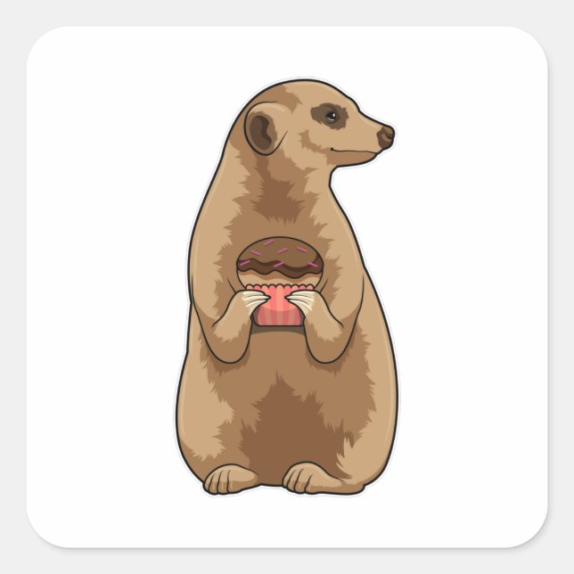 Adesivo Quadrado Meerkat com Muffin (Frente)