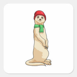 Adesivo Quadrado Meerkat com o Chapéu e o Scarf