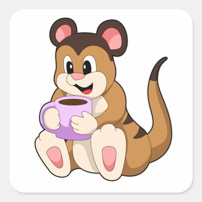 Adesivo Quadrado Meerkat com Taça de Café (Frente)