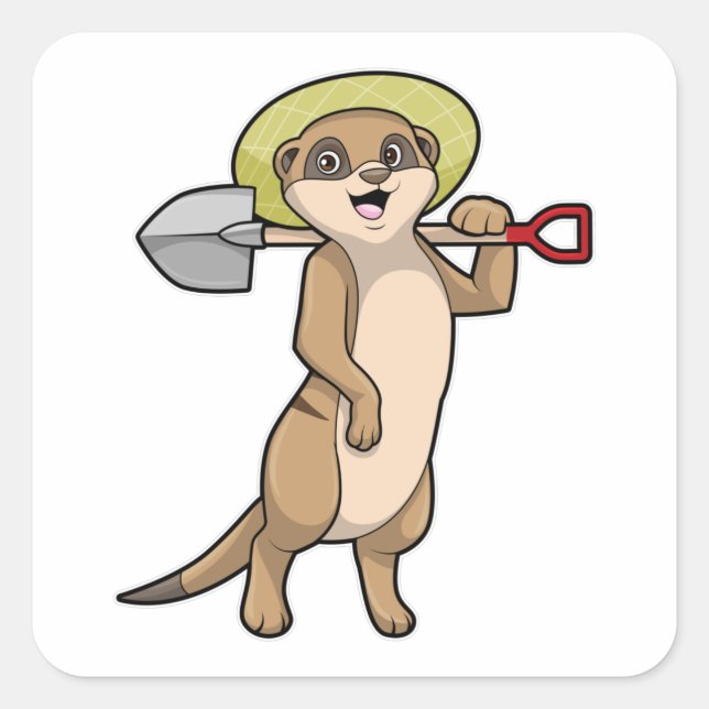 Adesivo Quadrado Meerkat como fazendeiro com pá (Frente)