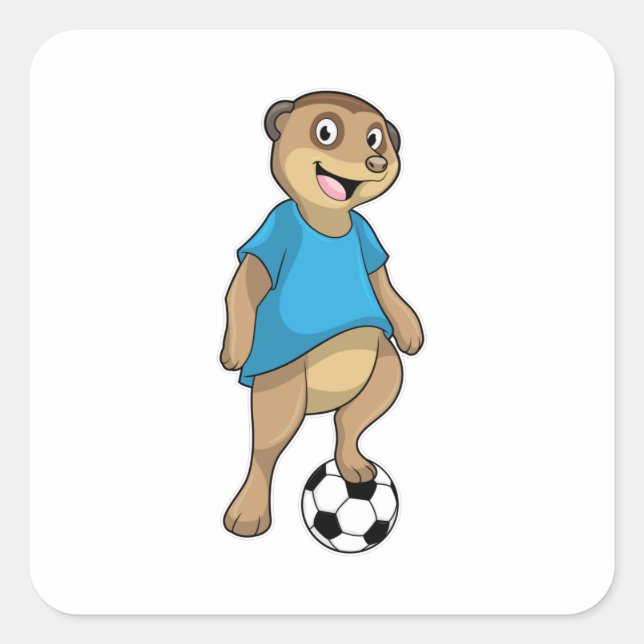 Adesivo Quadrado Meerkat como jogador de futebol com futebol (Frente)