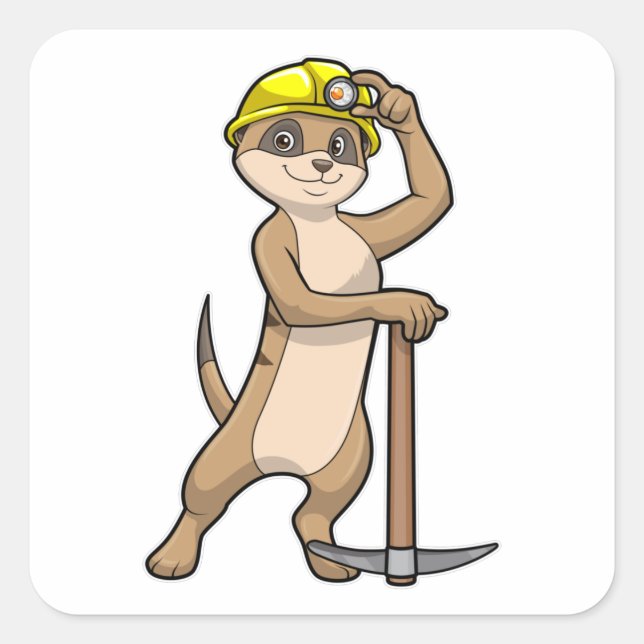Adesivo Quadrado Meerkat como Miner com Pickaxe (Frente)