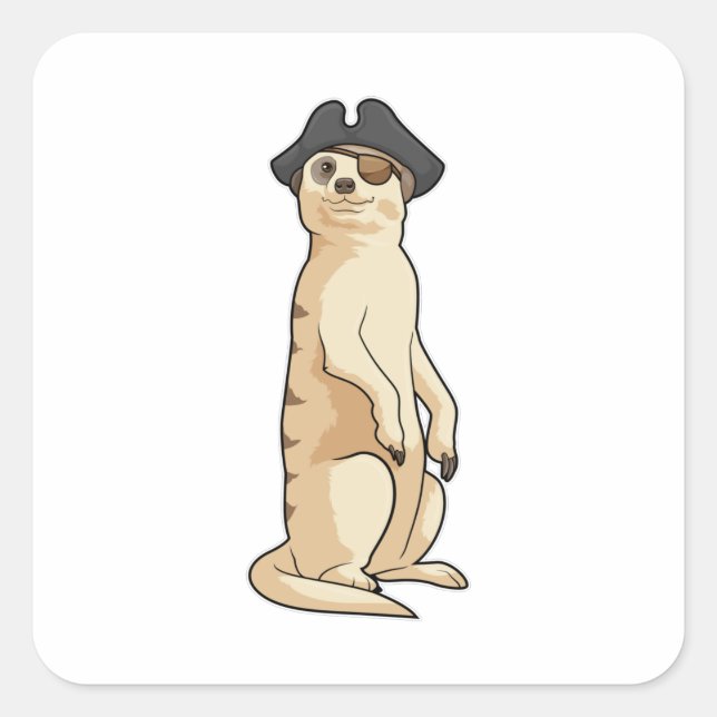 Adesivo Quadrado Meerkat como pirata com chapéu pirata (Frente)