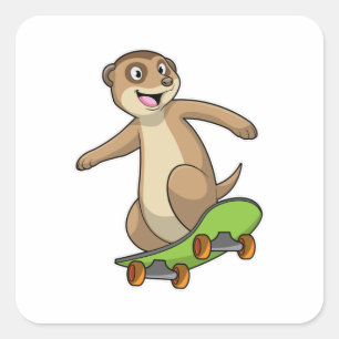 Adesivo Quadrado Meerkat como skater com skate