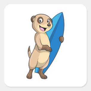 Adesivo Quadrado Meerkat como Surfer com Surfboard
