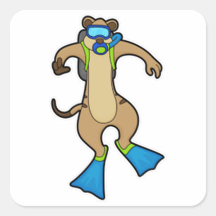 Adesivo Quadrado Meerkat mergulha com óculos de natação