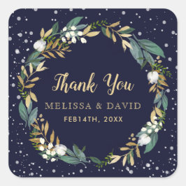 Adesivo Quadrado Meia-Noite Azul Fresca De Inverno Obrigado Sticker