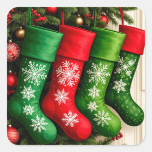 Adesivo Quadrado Meias de Natal Coloridas Penduradas Juntas