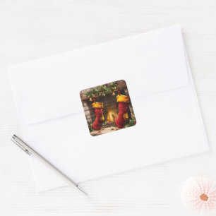 Adesivo Quadrado Meias de Natal Presas pelo Fogo