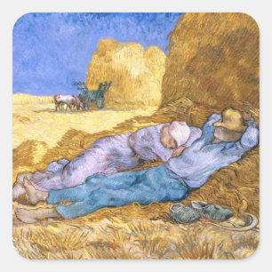 Adesivo Quadrado Meio-dia de Vincent van Gogh , o Siesta, após o