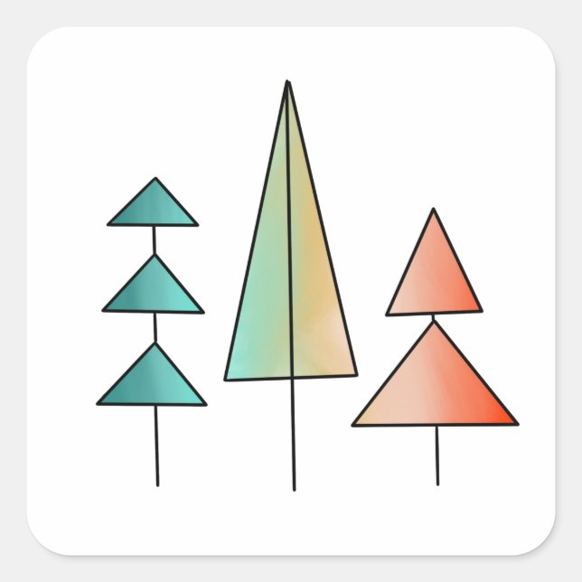 Adesivo Quadrado meio século árvores modernas do arco-íris blush si (Frente)