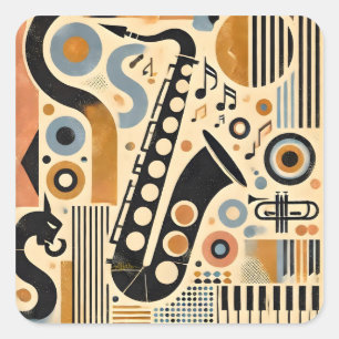 Adesivo Quadrado Meio século Jazz Age Minimalista Art Saxofone