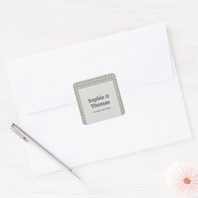 Adesivo Quadrado Meio século Mod Retro Wedding Olive Green (Envelope)