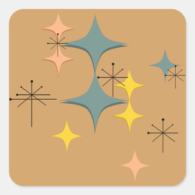 Adesivo Quadrado Meio século Modern Eames Atomic Starbursts Persona (Frente)
