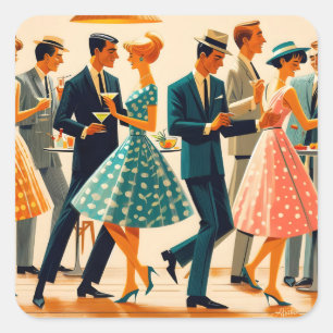 Adesivo Quadrado Meio século Modern Martinis Dançando Cocktail