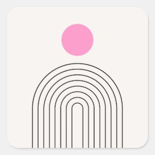 Adesivo Quadrado Meio século Moderno 01 Sol E Arco-Íris Branco Rosa