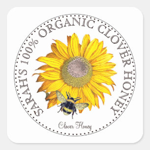 Adesivo Quadrado Mel Bee Daisy Honey Jar Label