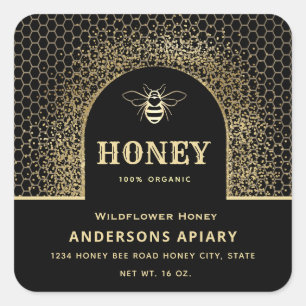 Adesivo Quadrado Mel de mel de abelha de ouro moderno e festivo