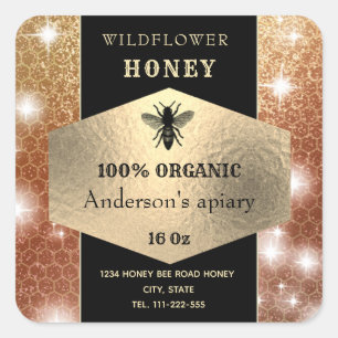 Adesivo Quadrado Mel de mel de abelha, elegante e elegante