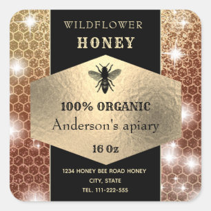 Adesivo Quadrado Mel de mel de abelha, elegante e elegante