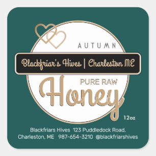 Adesivo Quadrado Mel Dourado Verde Feito Com Amor