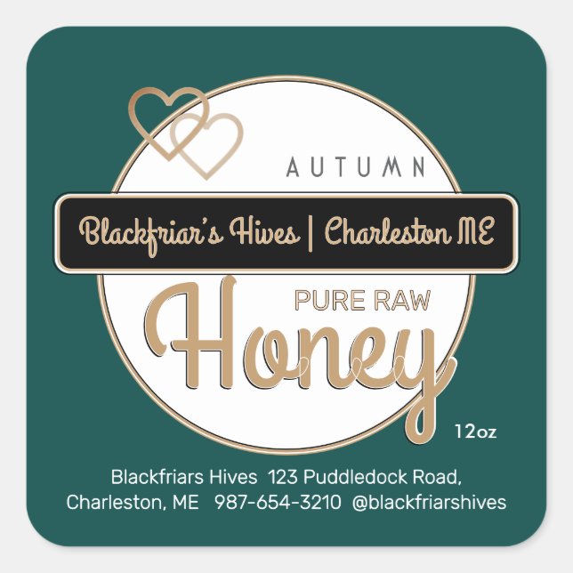 Adesivo Quadrado Mel Dourado Verde Feito Com Amor (Frente)