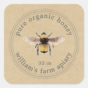 Adesivo Quadrado Mel Jar Label Honeybee Apiary Kraft Paper