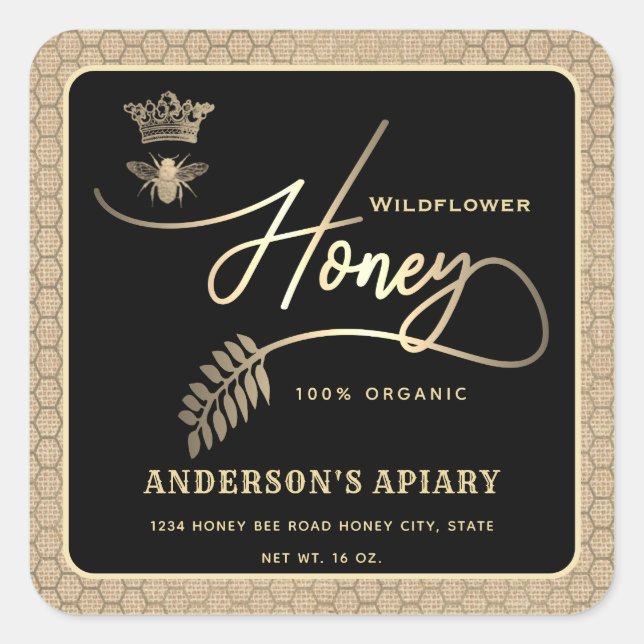 Adesivo Quadrado Mel jar moderno roteiro rainha da abelha (Frente)