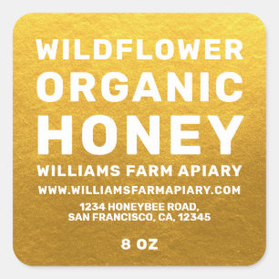 Adesivo Quadrado Mel Moderno Jar Label Honeybee Apiary Dourado