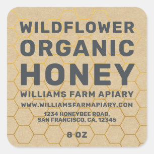 Adesivo Quadrado Mel Moderno - Jar Label Honeybee Apiary Kraft Pape