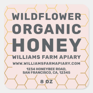 Adesivo Quadrado Mel Moderno Rótulo Honeybee Rosa Apiary