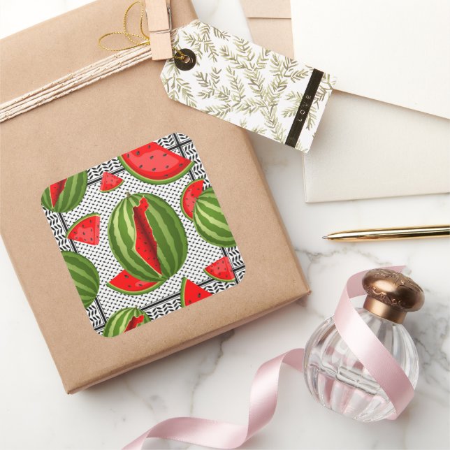 Adesivo Quadrado Melancia Palestina - Fatia de Mapa (Presentear)