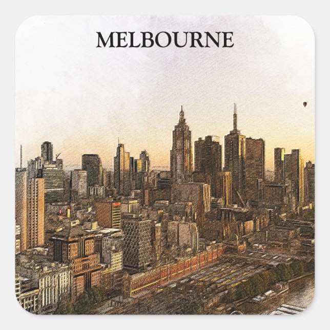 Adesivo Quadrado Melbourne Austrália Skyline Landmarks (Frente)