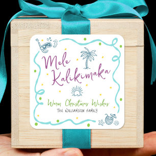 Adesivo Quadrado Mele Kalikimaka Azul Roxo Verde Doodle Natal