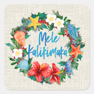 Adesivo Quadrado Mele Kalikimaka Hawaiian Christmas Wreath