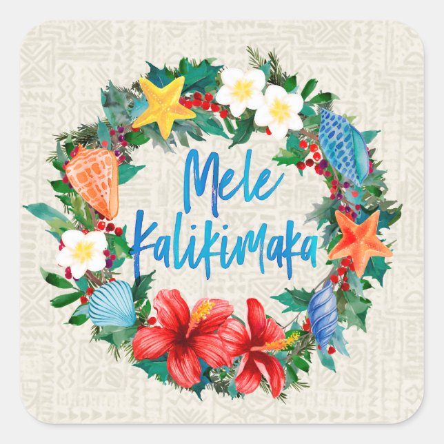 Adesivo Quadrado Mele Kalikimaka Hawaiian Christmas Wreath (Frente)