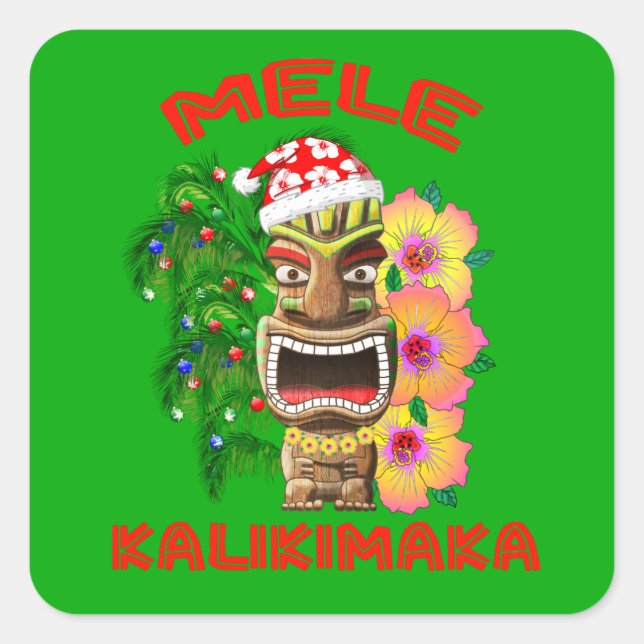 Adesivo Quadrado Mele Kalikimaka Santa Claus Tiki (Frente)
