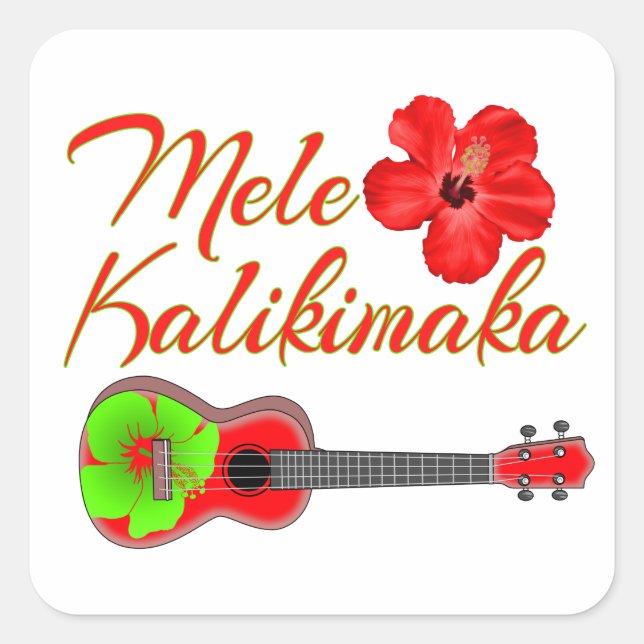 Adesivo Quadrado Mele Kalikimaka Ukulele (Frente)