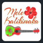 Adesivo Quadrado Mele Kalikimaka Ukulele<br><div class="desc">Aloha! Você está celebrando o Natal no Havaí? Adicione um pouco de estilo havaiano às suas celebrações de Natal com este Ukulele havaiano, e uma flor vermelha de hibisco para um tema de Natal tropical. Este é o presente de Natal perfeito para qualquer um que ama o reino unido está...</div>