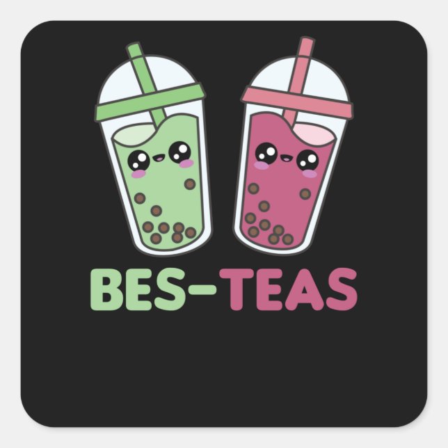Adesivo Quadrado Melhor Chás - Bolha Tea Kawaii Boba Tea Love (Frente)