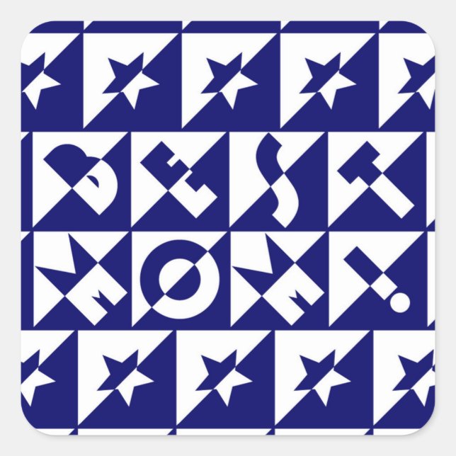 Adesivo Quadrado Melhor Mãe Azul com Padrão Branco e Stars Sticker (Frente)