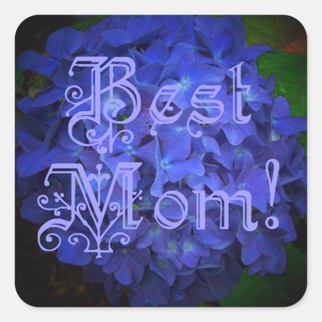 Adesivo Quadrado Melhor mãe com fundo azul de flores (Frente)