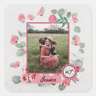 Adesivo Quadrado Melhor Mãe Crachá Nome da Foto Mãe